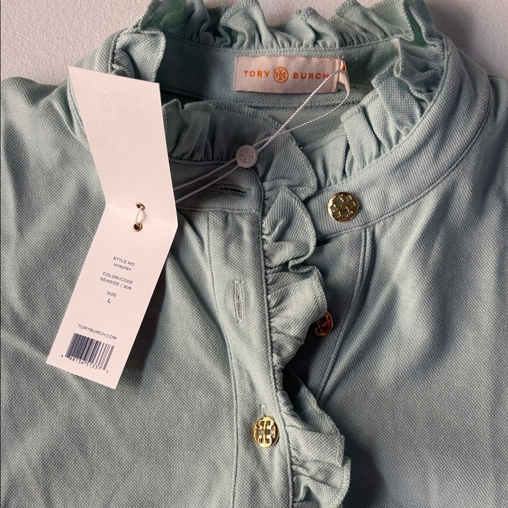 Tory Burch L Mint (Seaside) Ruffle Polo